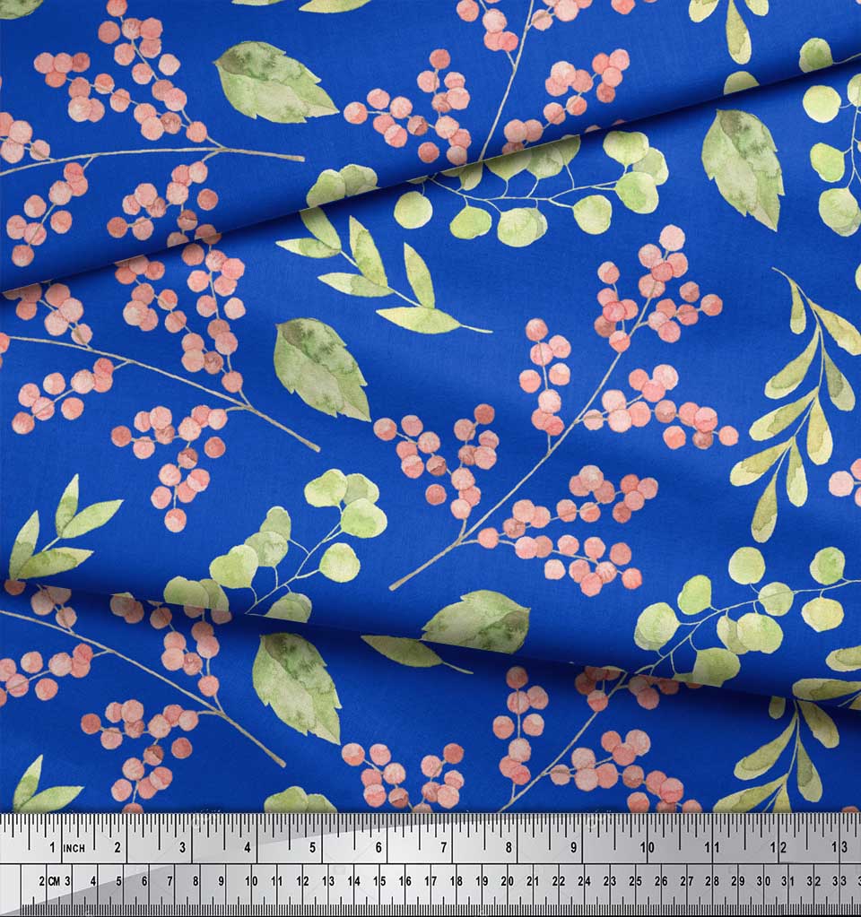 Soimoi Black Japan Crepe Satin Fabric Red Berries & Leaves Printed Craft Fabric by the Metre 42 Inch