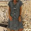 Robe Vintage pour Femme, Couleur Unie, Col en V, Manches Courtes, Imprimée, Coupe Ample, Longueur Genou