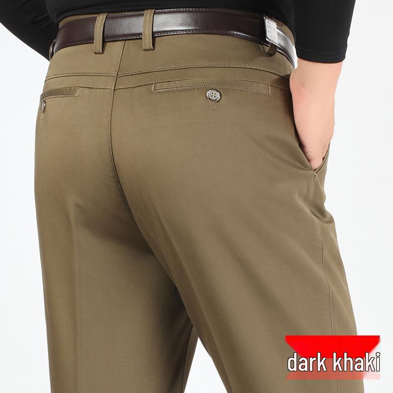 Men's High Waist Elastic Cotton Casual Pants - Thick, Loose, Straight Leg