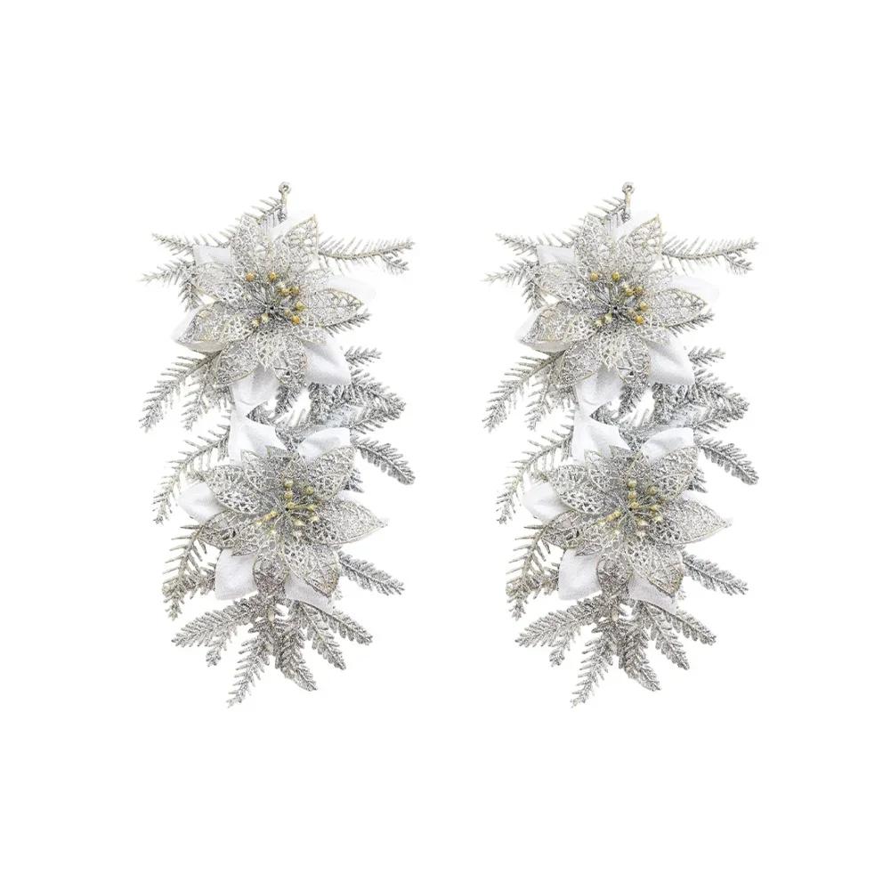 2pcs Gold Glittered Christmas Floral Arrangement Holiday Decor For Trees Gold Dusted Christmas Flower 18x32cm