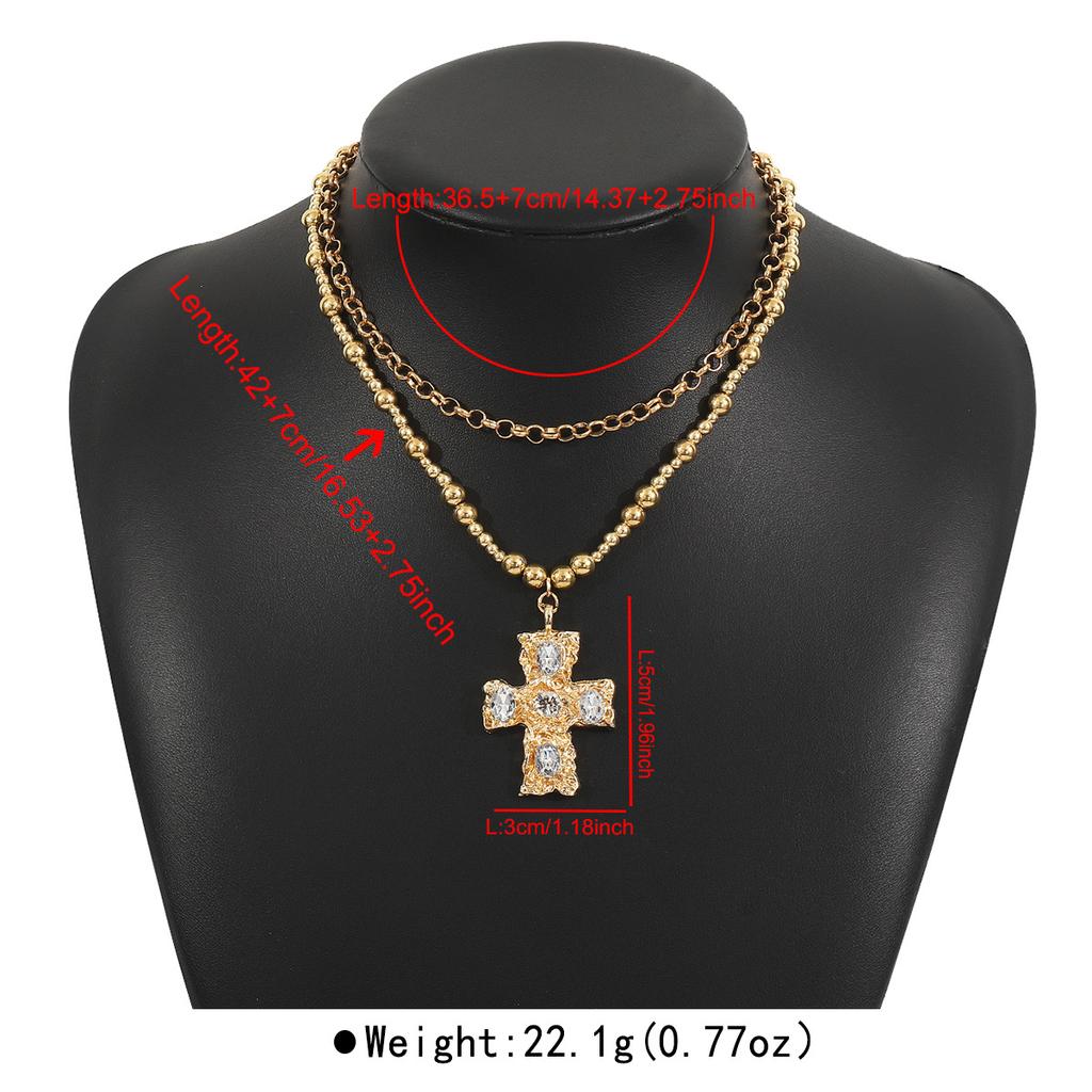 Tooxika Exaggerated Metal With Diamonds Cross Pendant Necklace Set Retro Literary Light Luxury Collarbone Chain