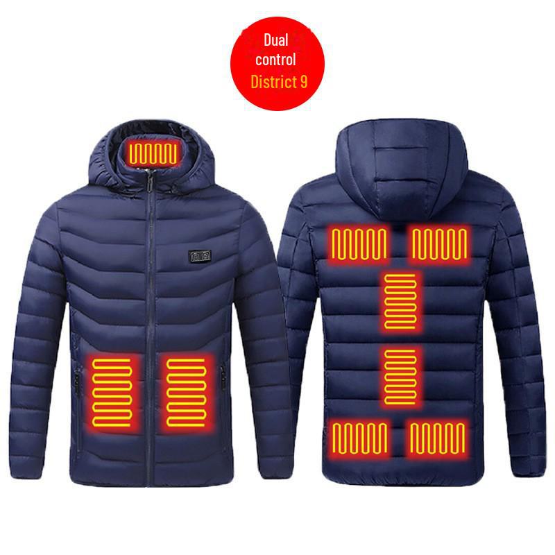 Men's Multi-Zone Hooded Electric Heated Cotton Coat with Long Sleeves