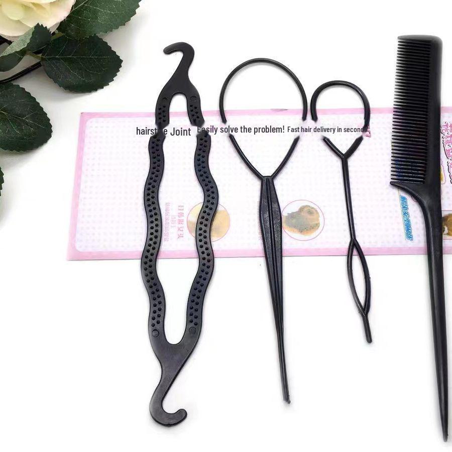 4-Piece Hair Accessory Set: Hairpin, Puller, Stick, Comb, Curler