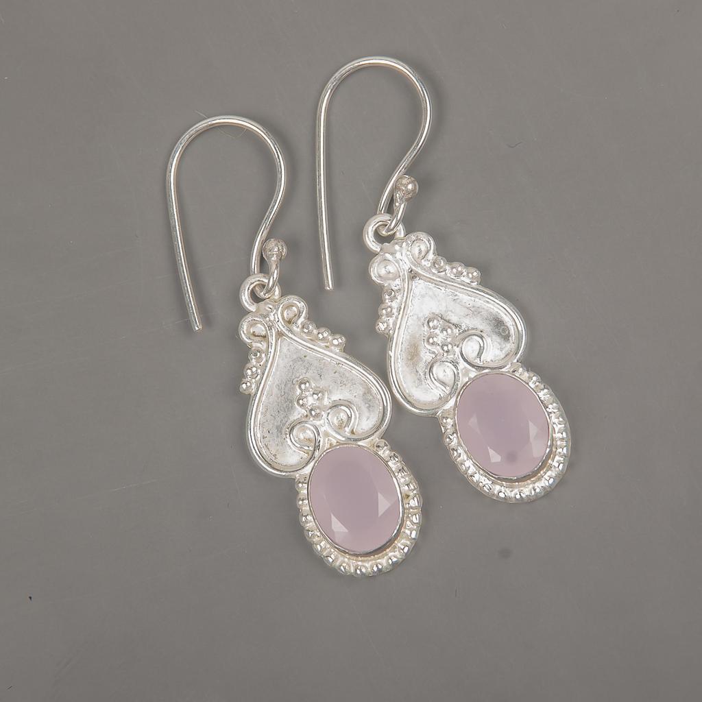 Rose Chalcedony Gemstone Jewelry, 925 Sterling Silver Earring Jewelry, Handmade Gorgeous Earrings Gift For Women