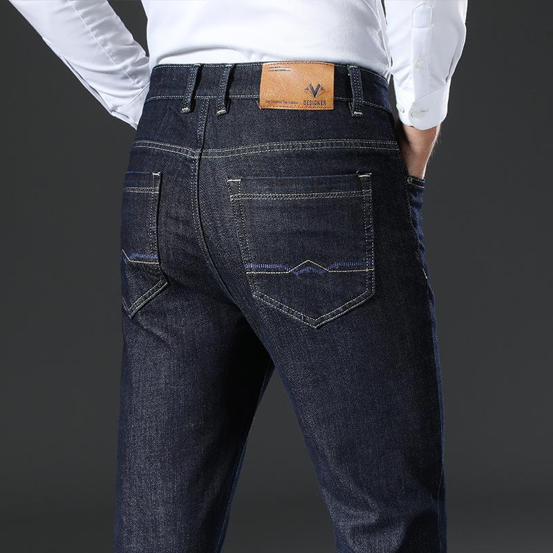 Autumn And Winter Popular Jeans Men'S Mulberry Silk Cotton High Waist Small Straight Slim Elastic Light Luxury Business Trousers