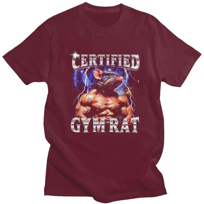 Mens Certified Gym Rat Funny Meme T Shirts Round Neck Short Sleeve 100 Cotton TShirt Casual Loose Oversized Streetwear Clothes