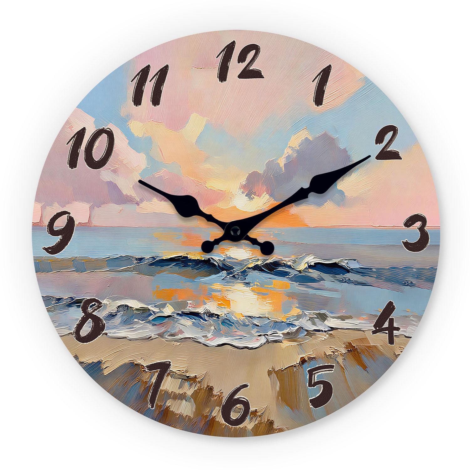 Superior-Grade Wooden First-Class Wall Top-Grade Clock Top-Grade With First-Class Sea Top-Grade View Premium-Quality And First-Class Sunset (as the picture,10Inch)