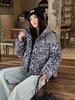 Women's Thickened Short Detachable Hood Leopard Print Jacket