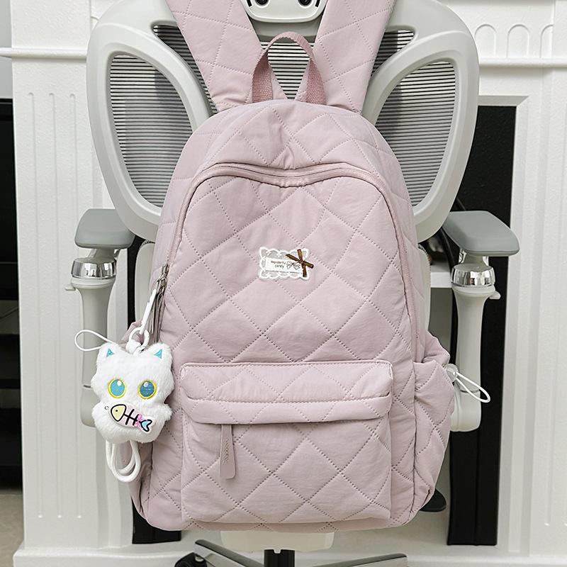 Schoolbag Large Capacity Rhombus Backpack Fashion Japanese Solid Color Casual Fashion Commuter Backpack Girl Student School Bag
