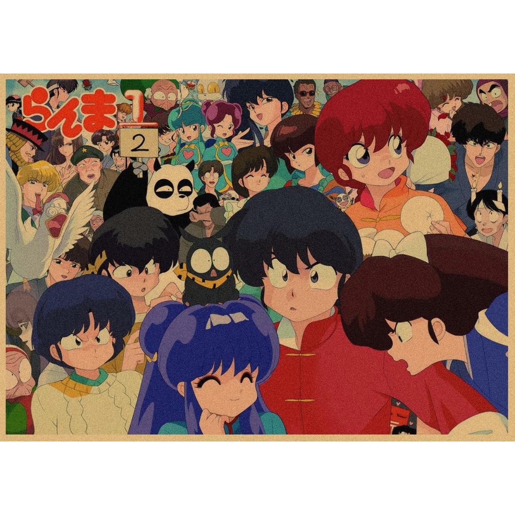 Ranma 1/2 Retro Anime Plakát - Kraftový Papír Nástěnné Umění pro Dekoraci Baru nebo Kavárny