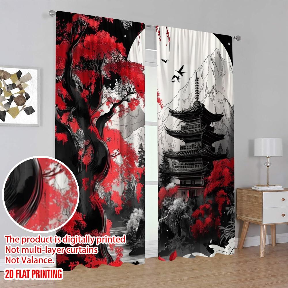 2 Stück, 2D-Flachdruck Vorhänge Rollos Scharlachrote Gelassenheit Polyester (ohne Stange) Dekorationen Innen Perfekt zum Wohnen