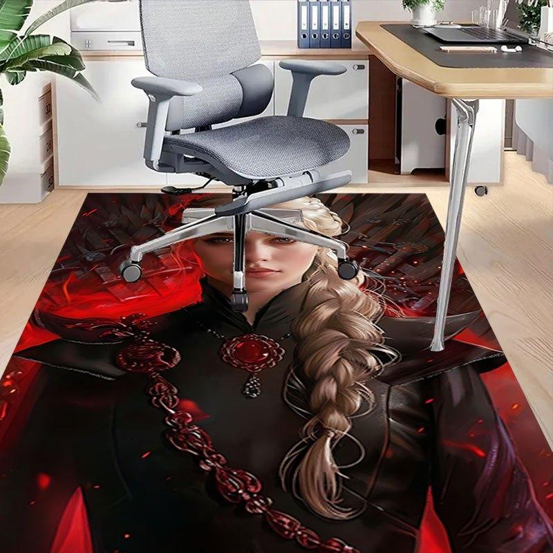 1pc Fire and Blood Office Carpet Chair Mats, Home Decor Mat Fantasy Theme Mat Durable Mat, Dragon Decor,Suitable for Fantasy Theme Lovers
