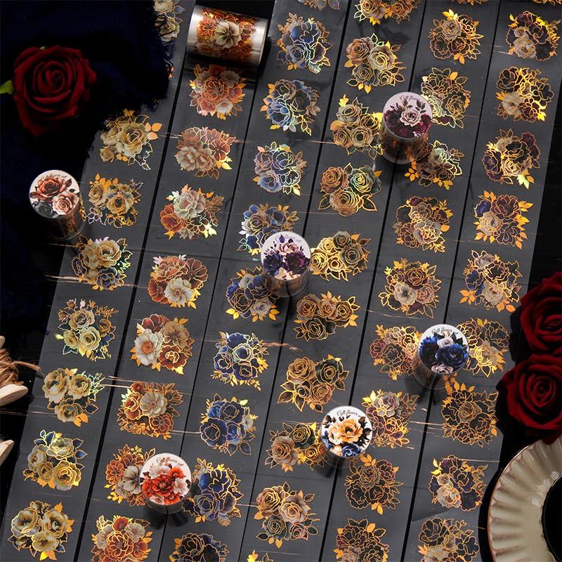 Neko Sennin Masking Set of 6 DIY Christmas Planner Floral Miscellaneous Gold Leaf Tape, Rolls, PET, Gift, Decoration, Transparent, Material, Print,