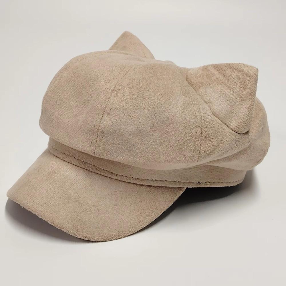 Adjustable Newsboy Cap Warm Lining Octagonal Hat Casual Cat Ear Beret  Women