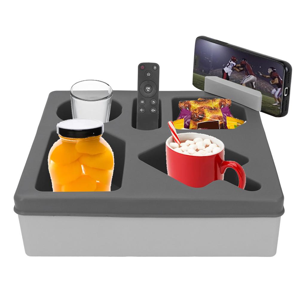 Sofa Cup Holder Tray with Phone Stand Silicone Plastic Couch   Drink Holder for Bed Car Remote Control Snacks and Other Items