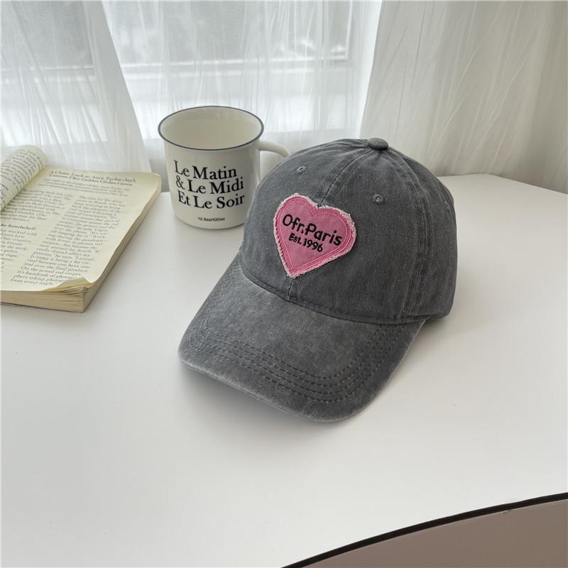 Spring and Summer Sweet and Cool Heart-shaped Pink Embroidered Baseball Cap Versatile Retro Washed Soft Top Duckbill Cap