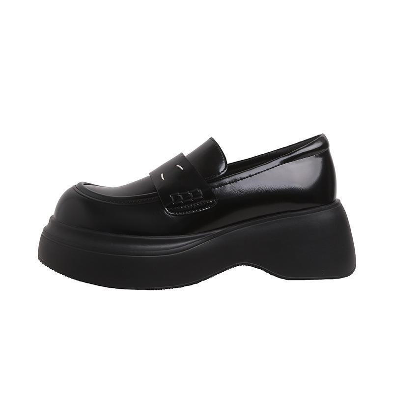 Round Head Platform Loafers Women's 2025 Spring and Summer New Leather Muffin Single Shoes Cat Whisker Black Wind Small Leather Shoes