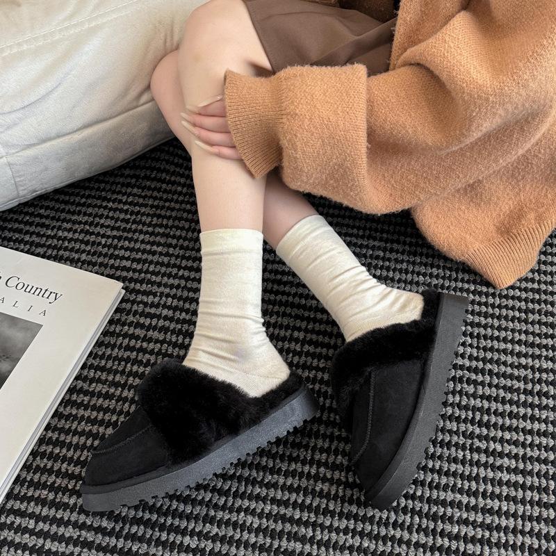 Cowhide version of fluffy slippers for women's outer wear, advanced feeling, comfortable, simple and lightweight, casual, plush bag head drag, winter 