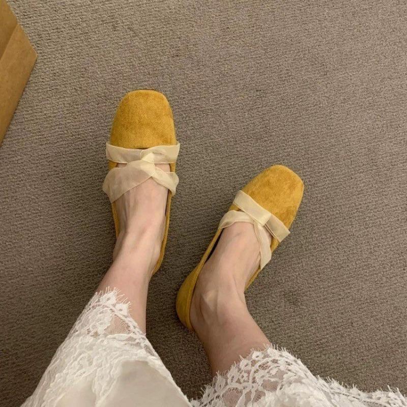 

Round head dark brown retro soft sole all-inclusive women s spring and autumn outer wear flat single shoes ballet grandma shoes 35 жёлтый