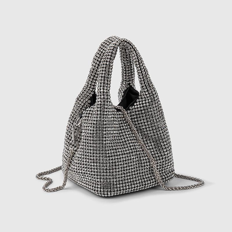 Women's 2025 Fashion Diamond-Studded Chain Evening Bag - Handheld, Shoulder, and Crossbody Bucket Style