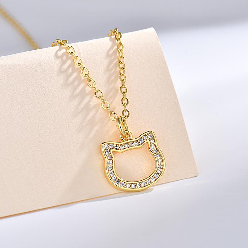 

Роскошное нишевое женское ожерелье с подвеской в виде кошки KT, инкрустированное бриллиантами - Милое, универсальное модное ювелирное изделие в подарок