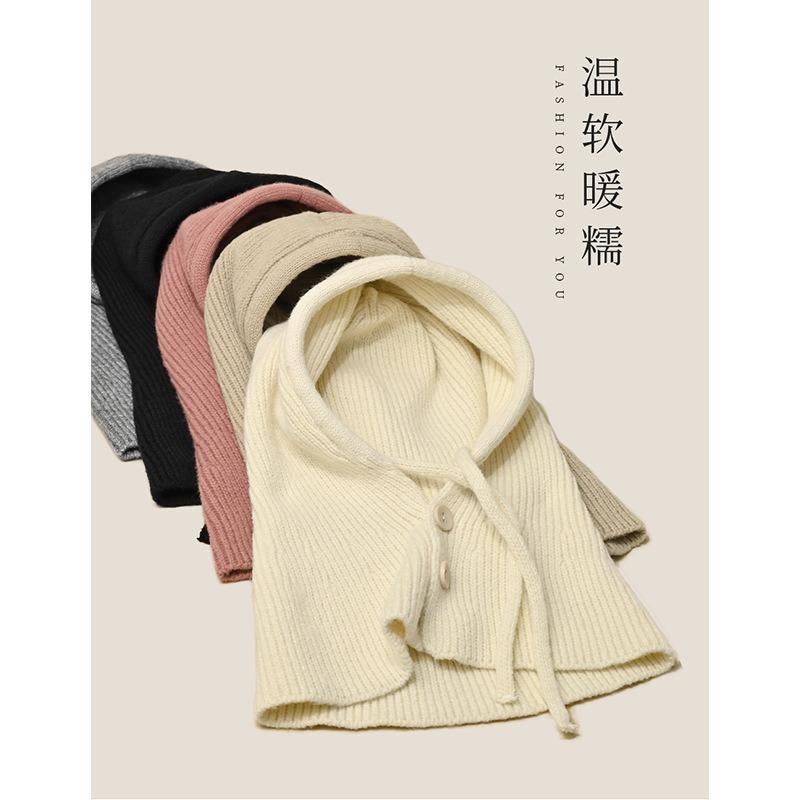 Hat Scarf Integrated Women's Autumn and Winter Warm Ear Protection Wool Hat New Scarf Integrated Shawl Knitted Hat