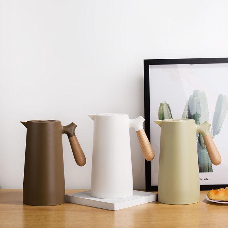 Multi Home Office Thermos 1L Double Wall Tea Coffee Hot Water Flask Kettle with Wooden Handle