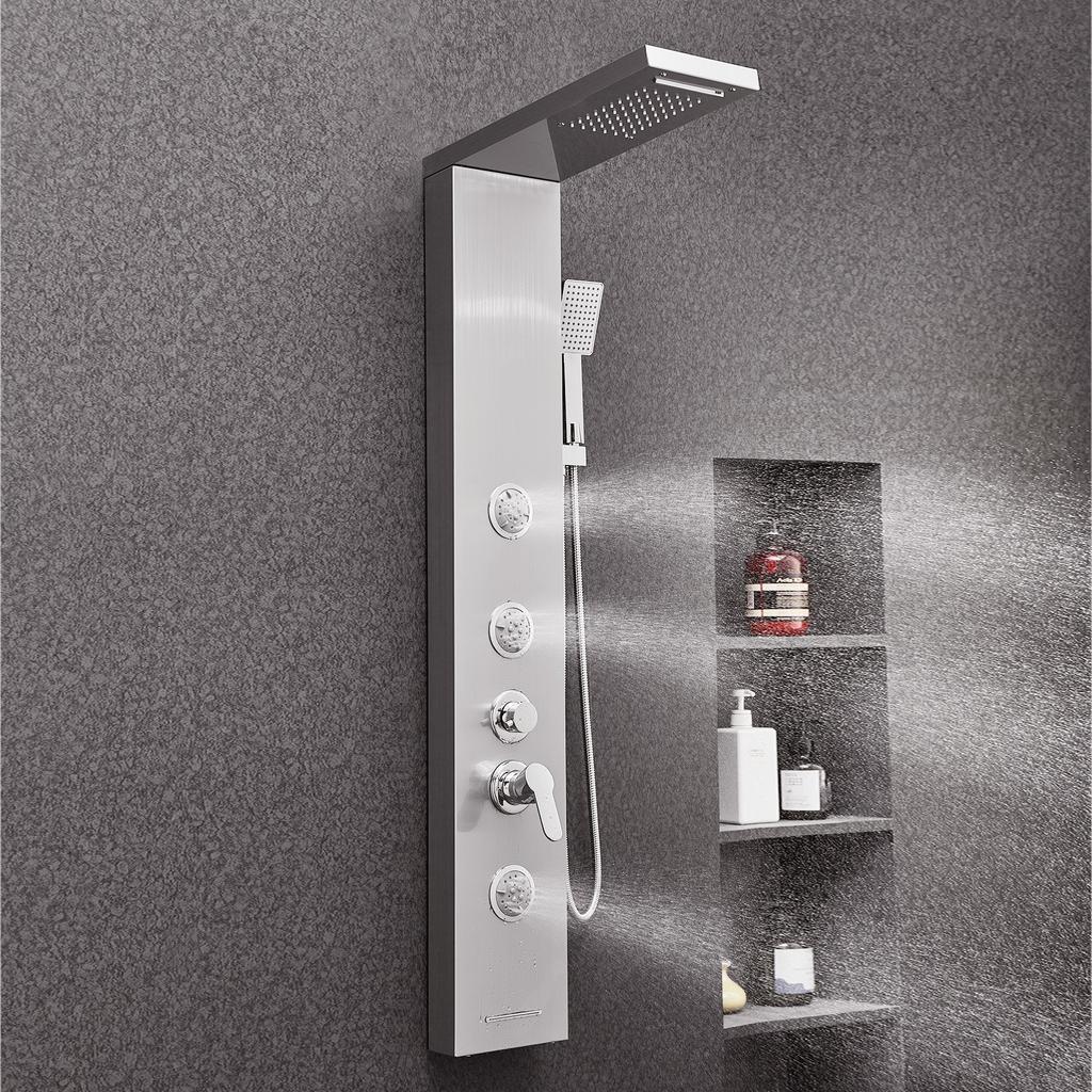 VEVOR Shower Panel Tower System with Rainfall Waterfall Shower Head, 53 in Brushed Stainless Steel Shower Column, 5-Function Faucet