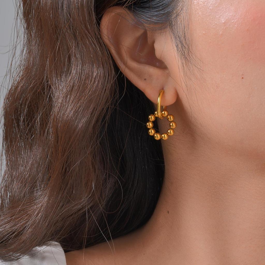 Fashion Round Beads Multi-ring Earrings for Women,Stainless Steel Ball Hoop Earrings Gold Color,Waterproof Jewelry Gift