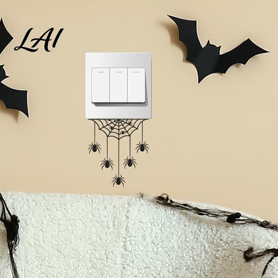 Upside Down Spider Switch Decal Halloween Web Light Sticker Decal Removable Creepy Wall Ornament Decals PVC Waterproof Art for Home Bedroom Living