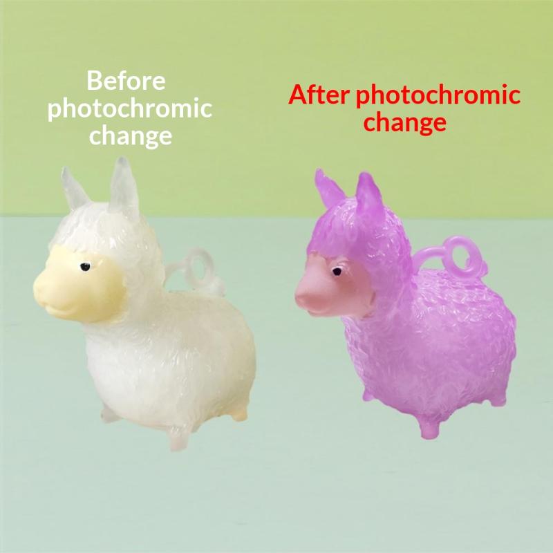 UV Activated Color Changing Alpaca Squeeze Toy Soft Squeezable Stress Relief Toy for Travel Entertainment Gift