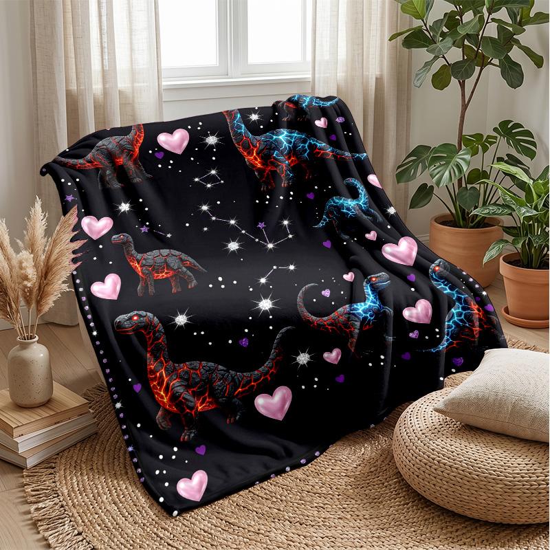 Kitty King On Dino Theme Blanket Lightweight Warm Flannel Blanket Decorative Throw Blanket for Home Decoration