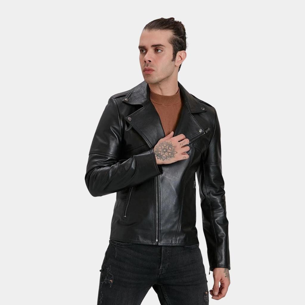 Nuevo Abrigo negro de cuero genuino para hombre especialmente