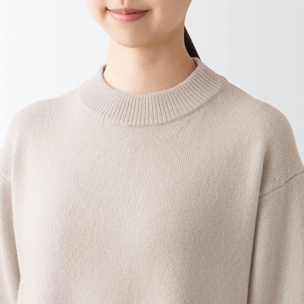 MUJI Women's Mid-Gauge Wool Mock Neck Dress, Sand Beige, Size M (BAJ11A2A)