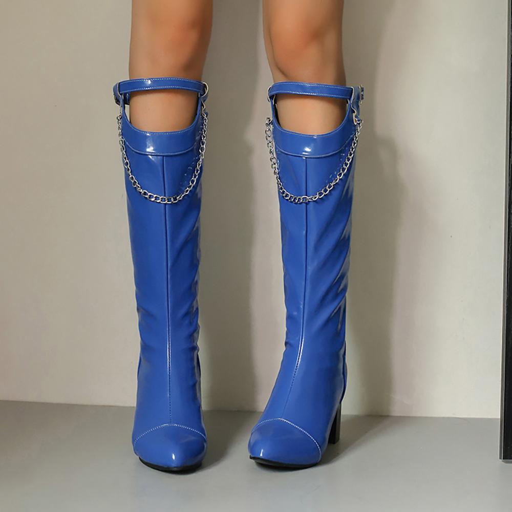 Hnědočervené dámské vysoké boty na podpatku, velká velikost 48