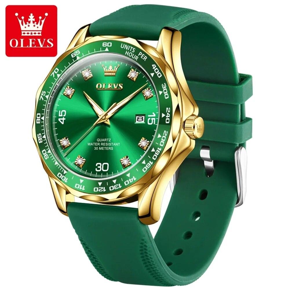 OLEVS Silicone Strap Quartz Watch for Men Fashion Diving Series Luxury Top Brand Original Men's Wristwatch Auto Date Hand Clock