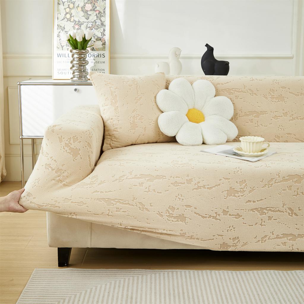 Water Repellent Thick Jacquard Solid Polar Fleece Sofa Cover for Living Room Elastic Universal 1/2/3/4 Seater Sofa Slipcover