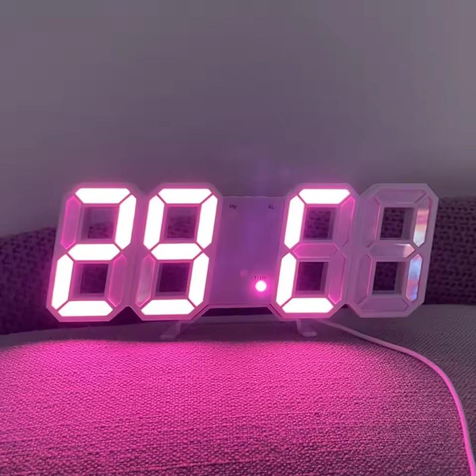 3D LED Digital Alarm Clock Colorful Night Light Wall Desk Clock with Temperature Alarm Function Modern Home Decor Digital Clock