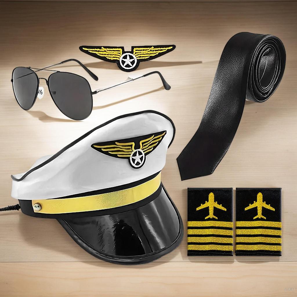 Costume Accessories for Kids Airline Pilot Captain Costume Dress up Accessory Role Play Uniform Part Adults Kids Wear Hat Tie
