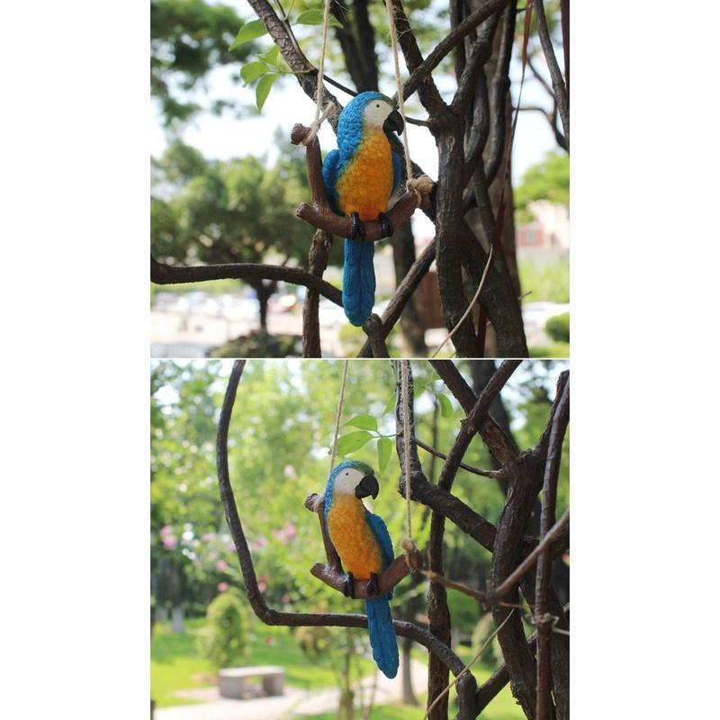 Set of 3 Resin Swing Parrot Garden Pendants for Hanging Decoration for Outdoor Patios Porches and Miniature Landscapes