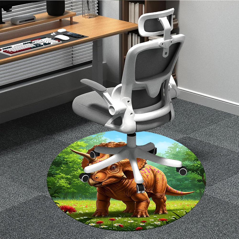 

1pc Dinosaur Print Chair Carpet for Office, Round Polyester Mat, Indoor Decor for Office, Easycare Fabric, Washable Non-slip Area Carpet 80cm