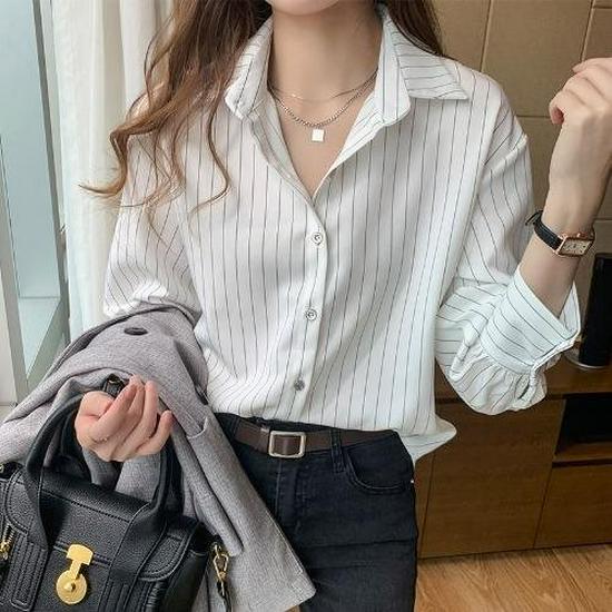 Women's Striped Chiffon Shirt - 2022 Spring/Autumn Niche Design, Light, Professional Style