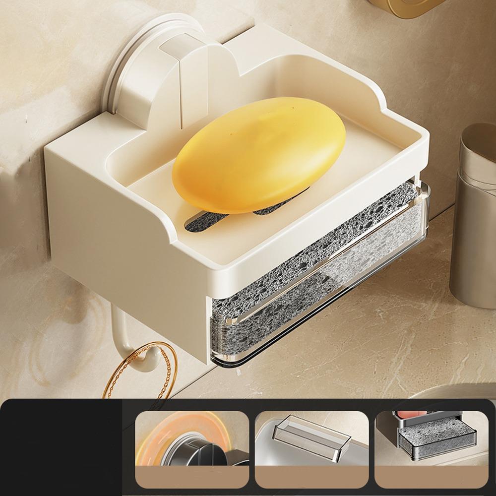 

Suction Cup Soap Storage Rack Free-Punching Bathroom Soap Box Drain Rack Soap Sponge Dish Washroom Single White