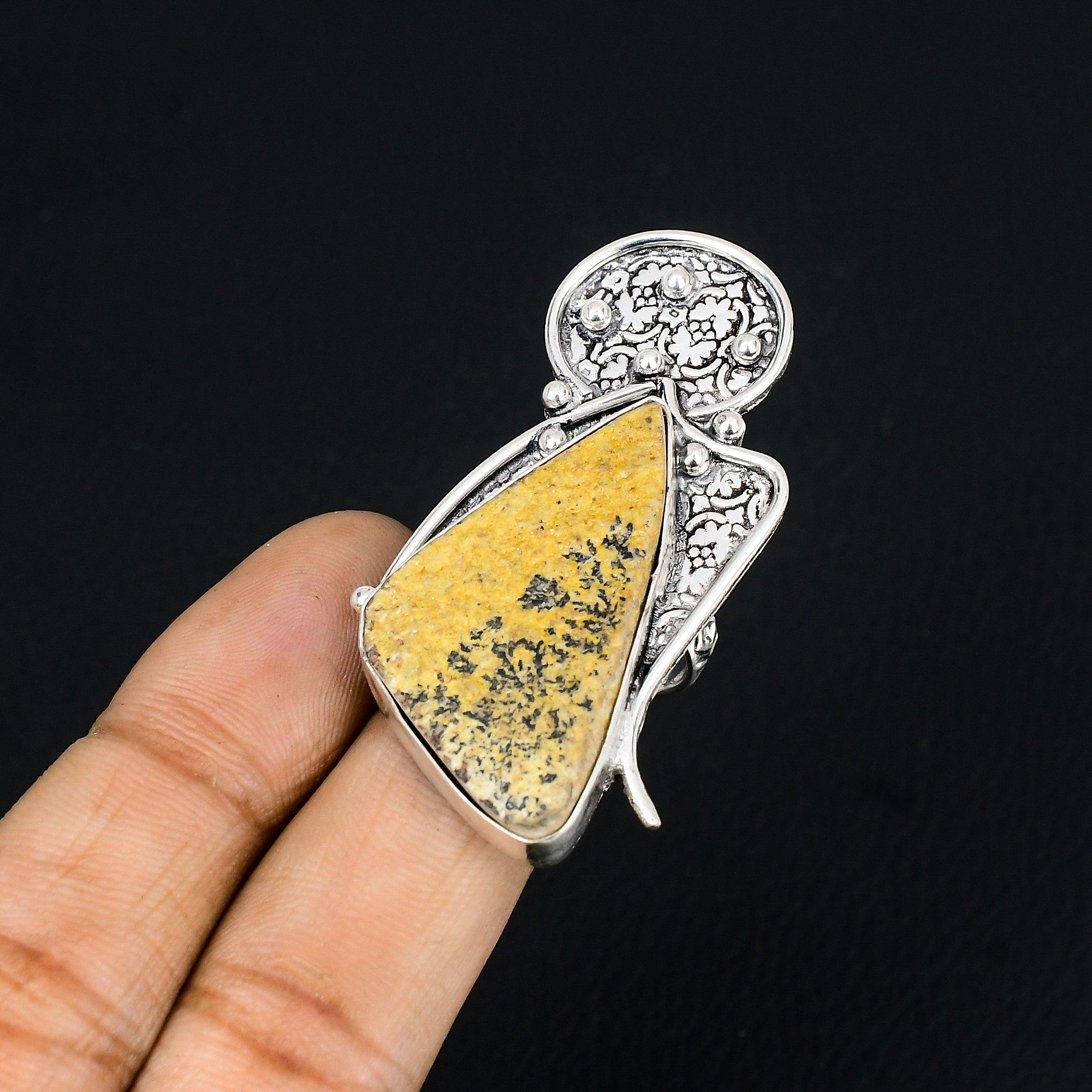 Sterling Silver Psilomelane Dendrite Gemstone Sister Wedding Promise Ring Size 7 7