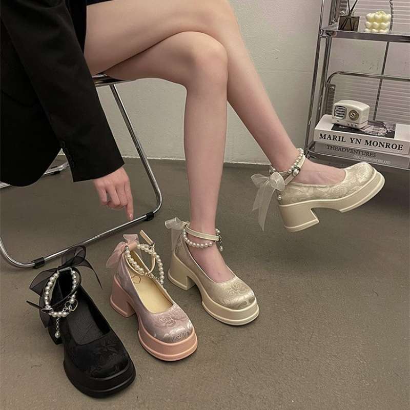 National Style Mary Jane Women's Shoes, Fairy Style with Skirt Single Shoes, New Height-increasing Shallow Mouth Single Shoes In Spring and Summer 202