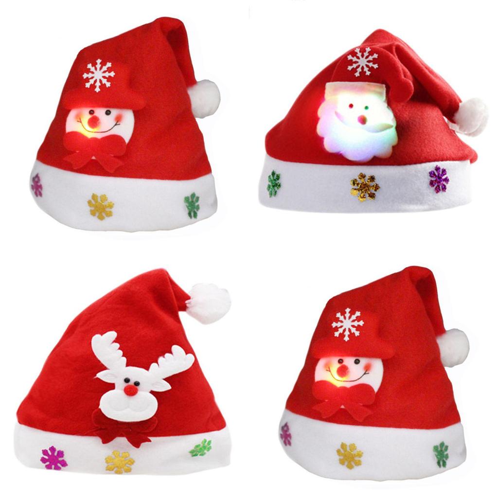 Festive Led Light Kids And Adult Christmas Hat Featuring Santa Claus Snowman Design