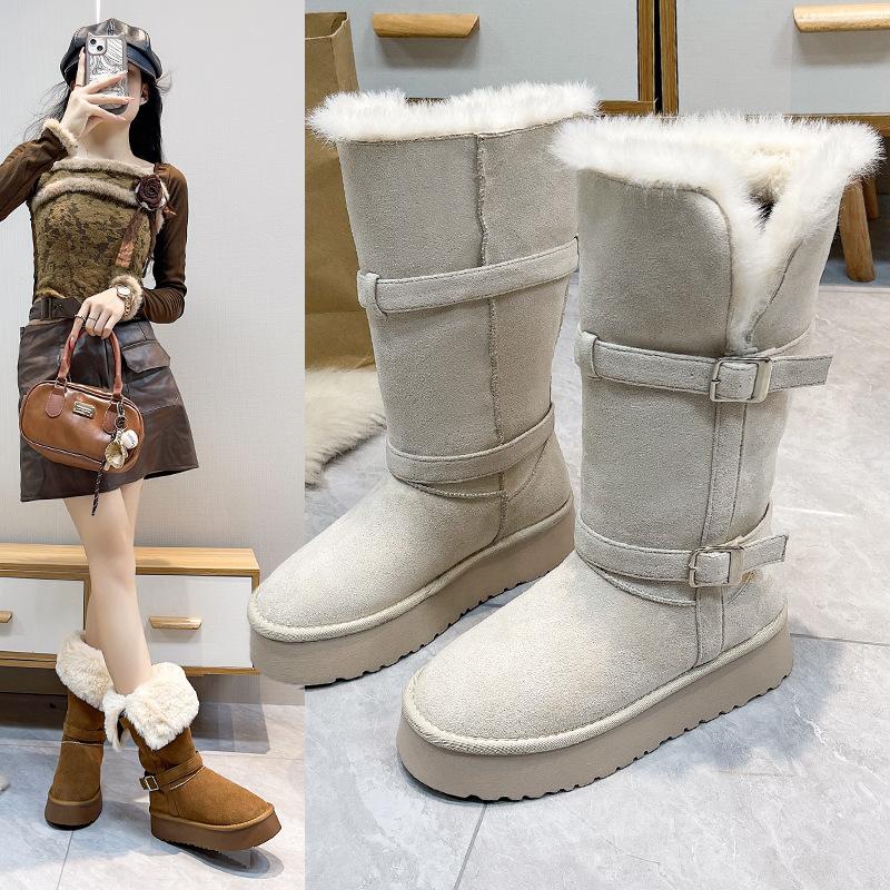 Spot version~ grey thick-soled snow boots women's 2025 winter new two-wear piled thickened Northeast snow cotton boots