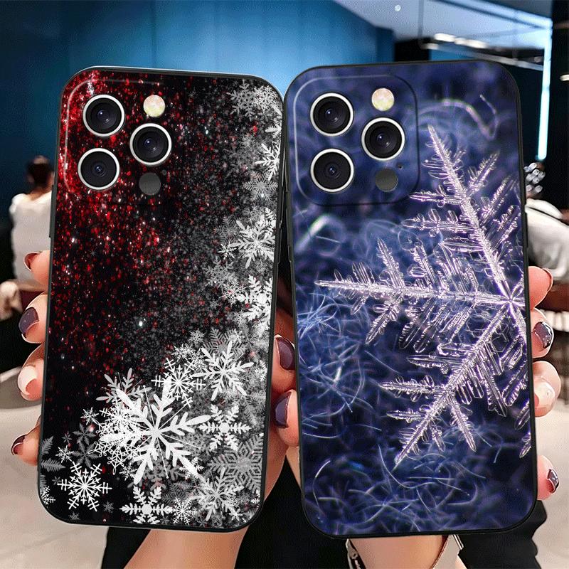 Snow Snowflake Winter Cold Soft Phone Case for iPhone 16 16E 17 Air 15 Pro Max 14 Plus 13 Mini 11 12 7 Black Cover Back Shell