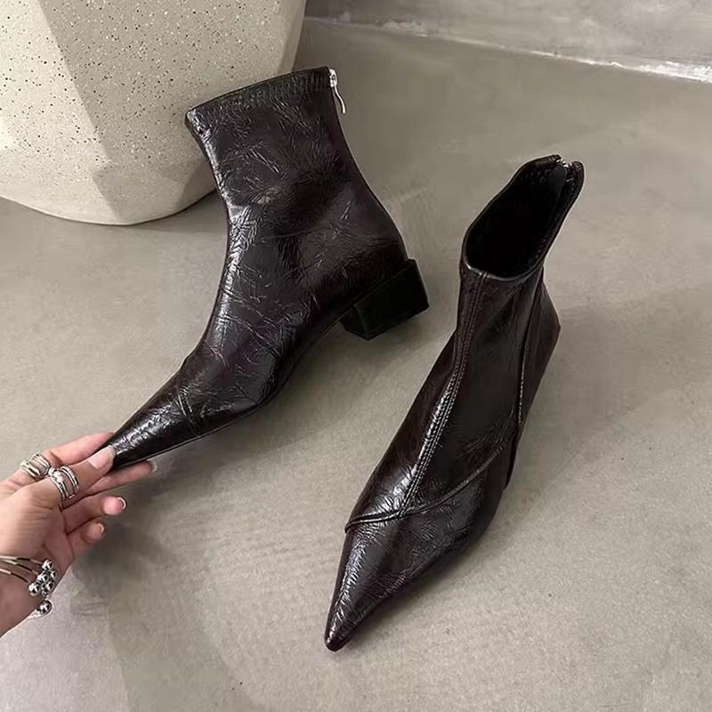 Winter New Brand Women Ankle Boots Fashion Pointed Toe Ladies Elegant Short Boots Square Low Heel Martins-boots