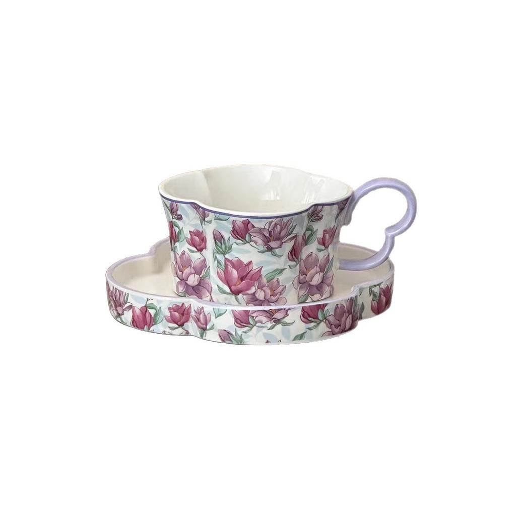 Mädchenstil lila zartes Kaffeetassen- und Untertassenset Keramische Wassertasse ins Nachmittagstee hoher Wert niedlich leichte Luxustasse und Untertasse